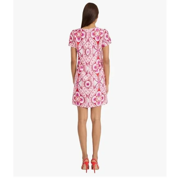 Donna Morgan Printed Mini Party Dress – Pink/Ivory Multi, Size 14 - Picture 3 of 6